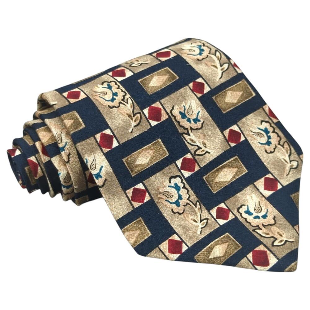 Vintage Givenchy Monsieur Tie Floral Geometric Diamond Rectangle Flower 57"x4"